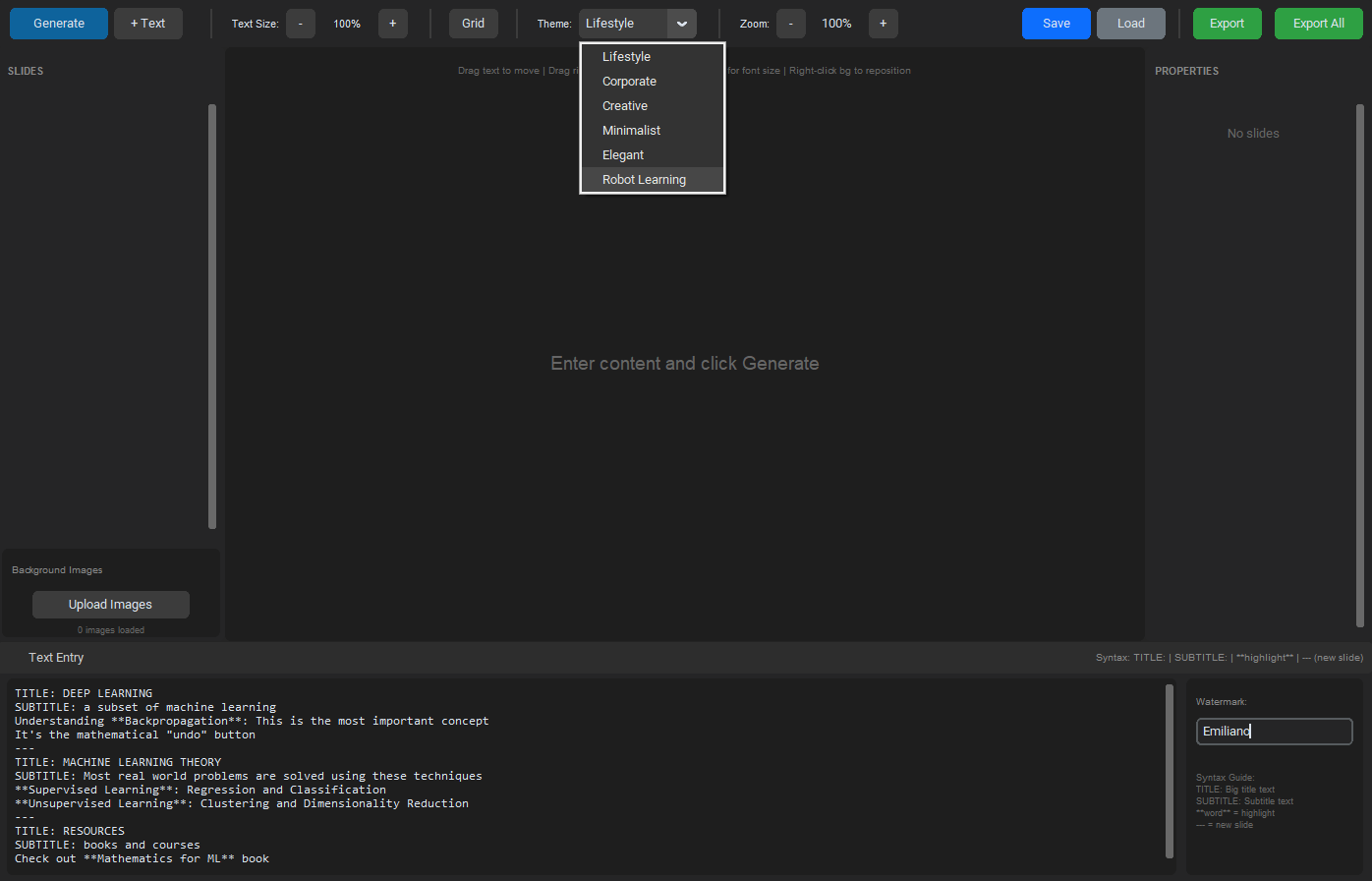 Carousel Creator — blank start UI