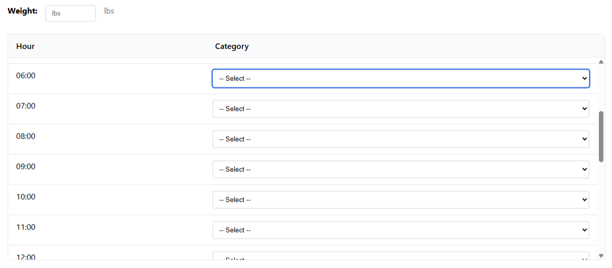 Time Tracker — hourly input page